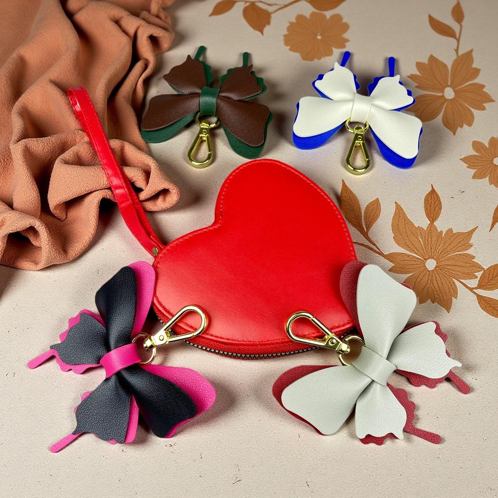 Handcrafted Elegant Butterfly Leather Keychain Double-Layer Wing Design with Premium Light Gold Hook Bag Charm Gift Accessory
