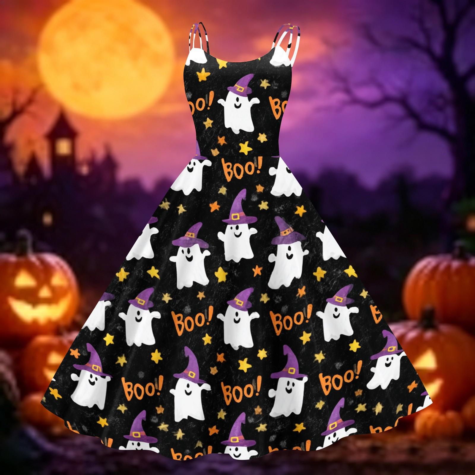 Women s Halloween Printed Off Shoulder Vintage Dress S