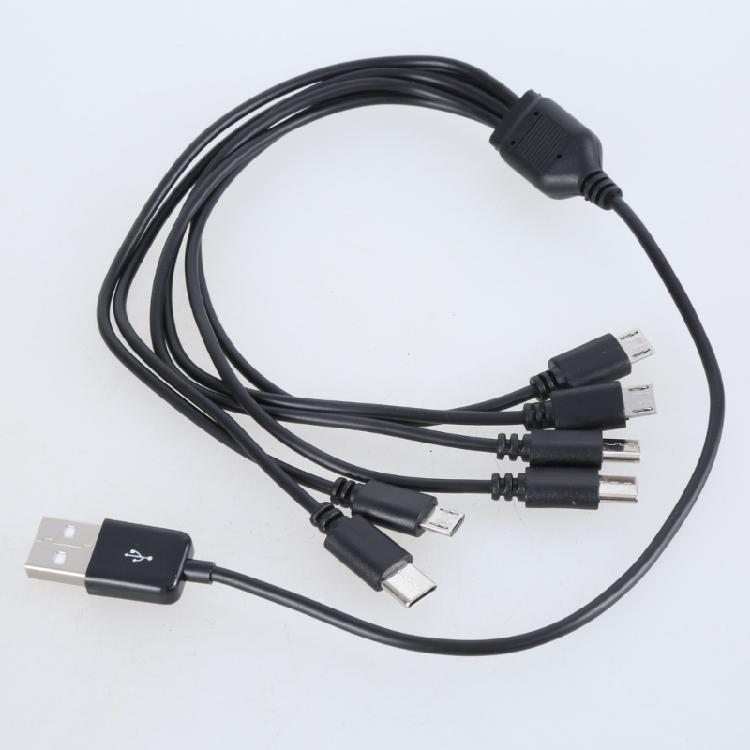 Efficient USB Charging Wire Male Power Cord for Six Devices Simultaneously with USB 5Pin and Type C Output Connectors
