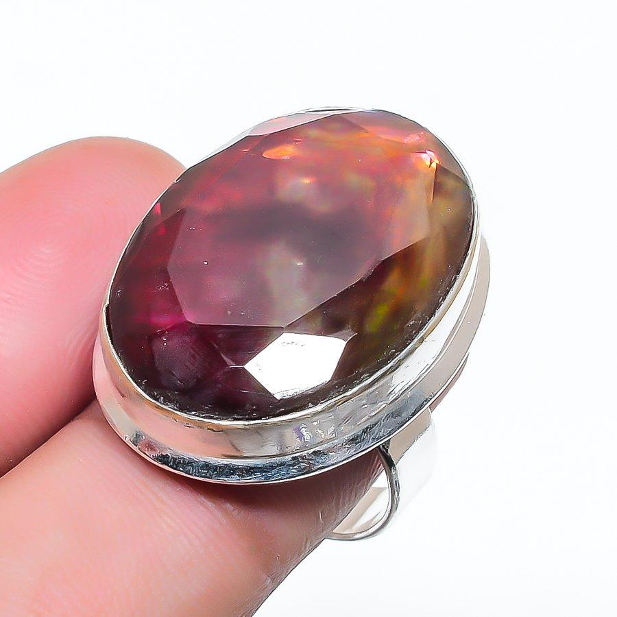 Natural Ammolite Gemstone Handmade 925 Sterling Silver Jewelry Ring Size 6 AR-17143