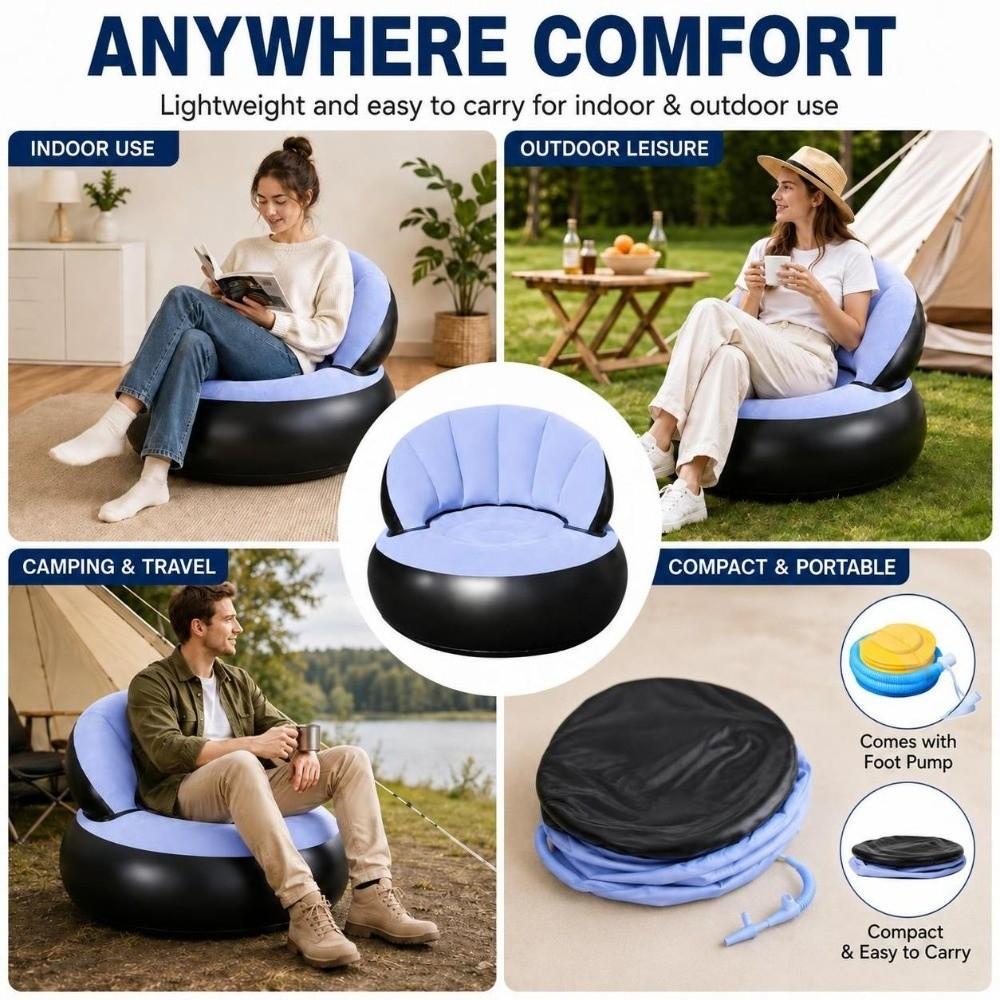 Thickened PVC Foldable Air Couch Flocked Velvet Inflatable Lounge Chair Camping Chair