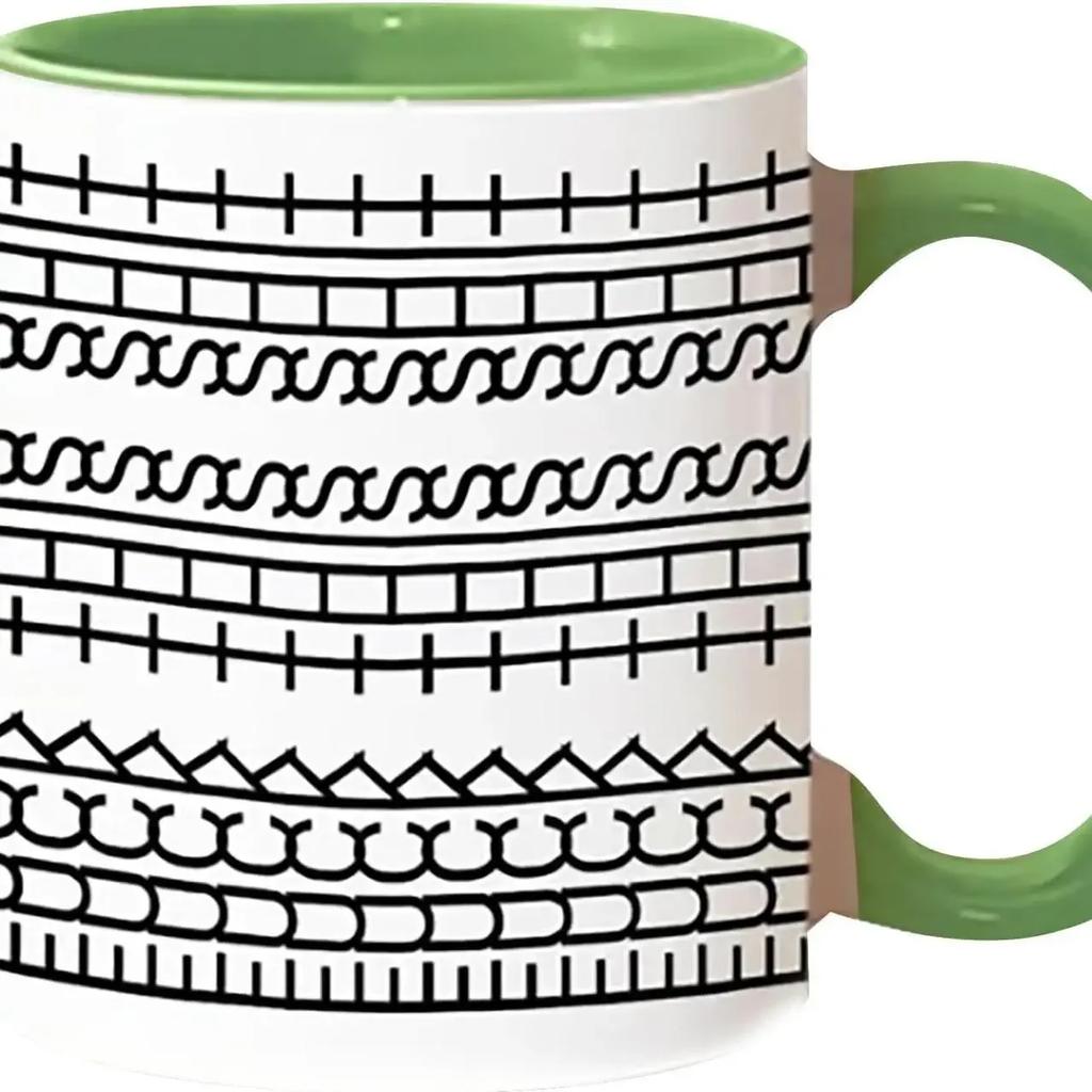 Nordic Geometric 350ml Ceramic Mug with Ergonomic Handle & Inner Rim Modern Coffee Cup for Home/Office Microwave-safe 2025 NEW