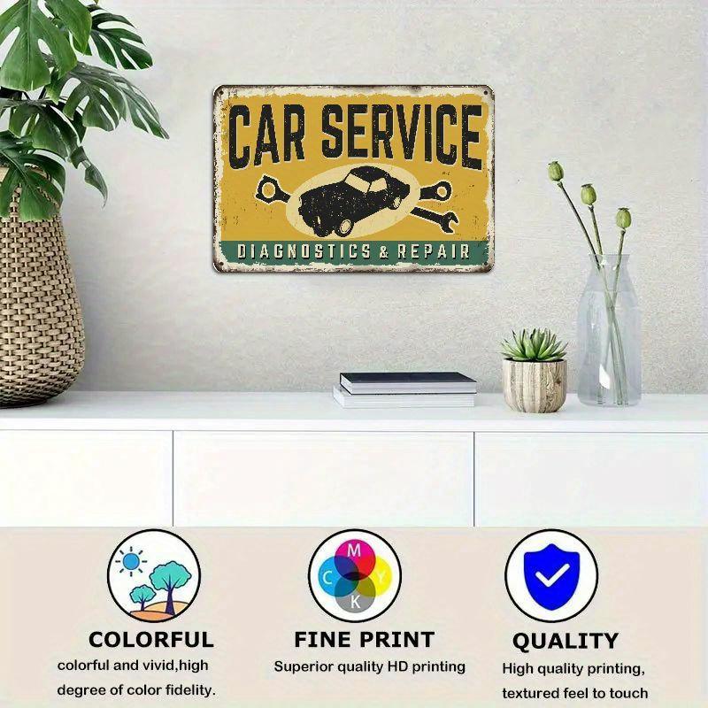 2D flat 30*20cm Wooden Car Service Vintage Rusty Sign, Multipurpose Outdoor Decor For Garage, Porch, Cafe, Bar, Man Cave, Farmhouse Kitchen, Rustic