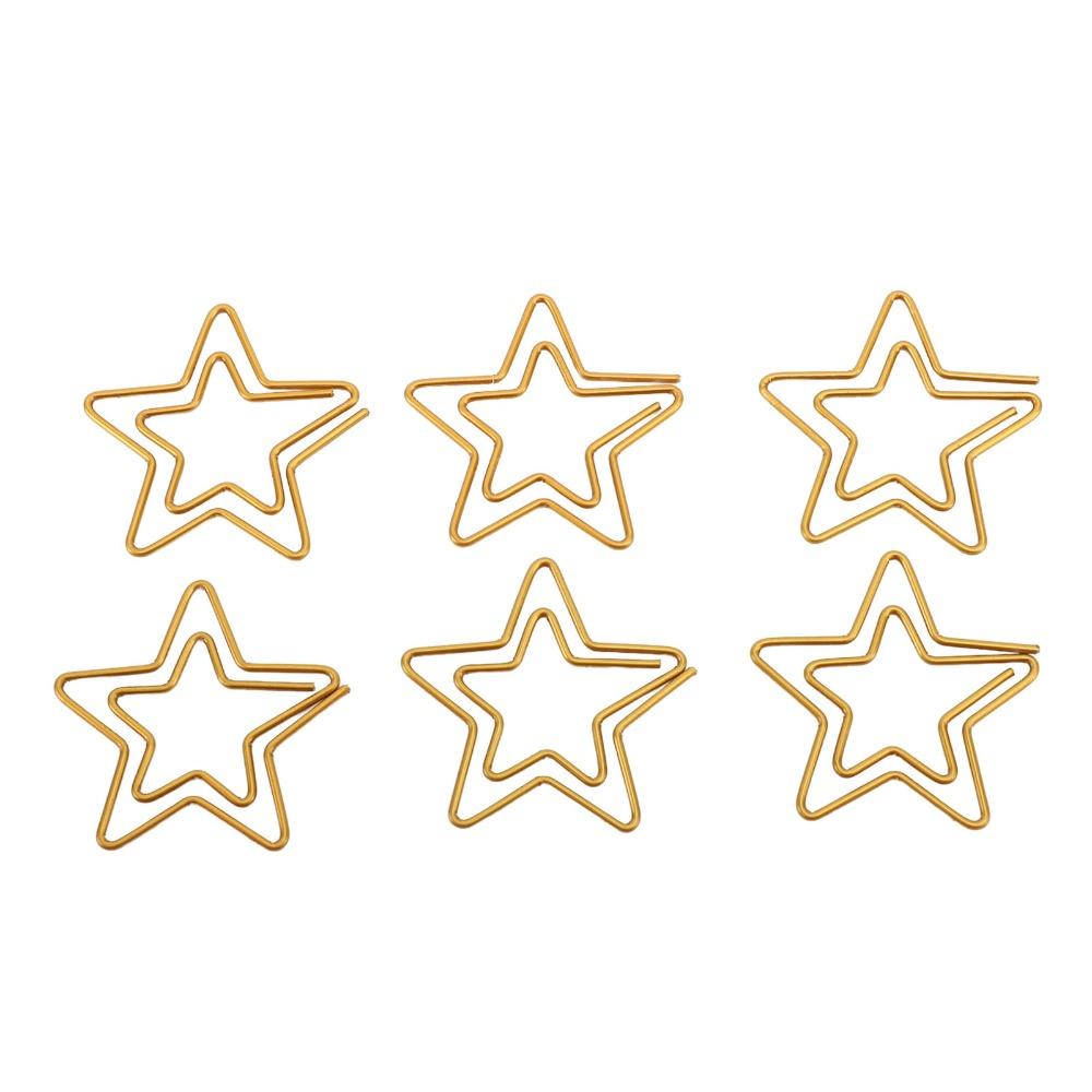 100PCS Gold Color Cute Paper Clips Star Shaped Metal Paper Clips Decorative Paper Clips Home