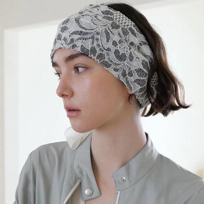 Floral Two-way Hair Bandana_Beige&Grey