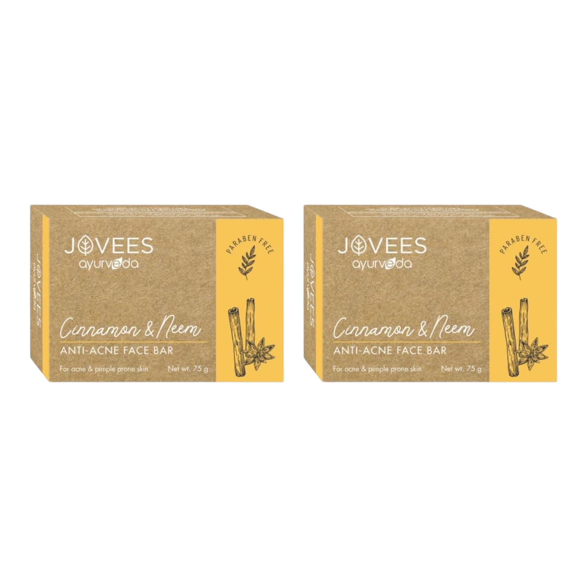 

Jovees Herbal Cinnamon & Neem Anti Acne Face Bar Soap 75G Pack of 2 for Oily Skin Acne Blemishes