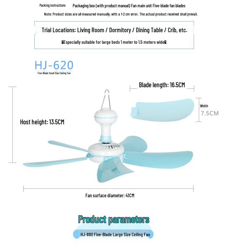 Compact Silent Ceiling Fan for Dorms and Bedrooms