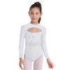 Girls Dance Bodysuit Long Sleeve Rhinestone Leotard with Back Zipper & Cutout for Performance