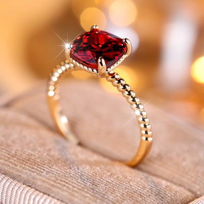 Anelli in oro per donna Anello con zirconi rossi a taglio quadrato Anello nuziale con fede nuziale, gioielli da sposa