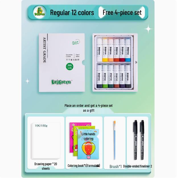 Dankelin Wasserfarb-Buntstift-Set: 12 Farben, Solide, Drehende Stifte für Kinder-Bastelbedarf mit Professionellem Pinsel