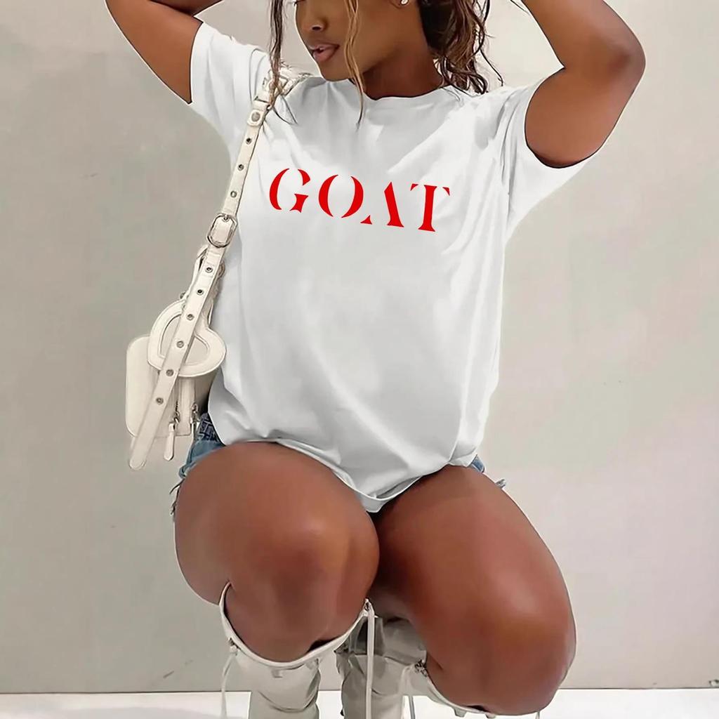 New 2026 Women's Casual GOAT Letter Print Short Sleeve T-Shirt - European & American Style