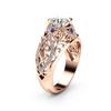 Luxury Rose Gold Lady'S Ring With Hollow Floral Zircon Blue Gemstone Jewelry