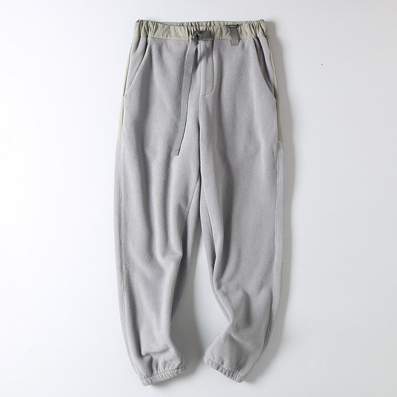 Foreign Trade Factory Original Single Tail Goods Mountain Outdoor Patchwork Polar Fleece Winter Men s Loose Straight Ankle-tied Casual Trousers Grey M
