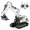 iKing Remote Control Excavator Car Toy - 2.4GHz Excavator with Alloy Bucket, LED Lights, 360°680° Swivel, Construction Vehicle for Beaches,