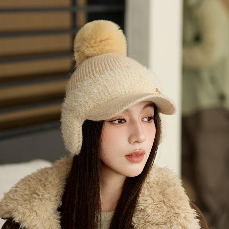 Winter Thick Rabbit Fur Baseball Cap Women's Ear Protection Velvet Knitted Cap