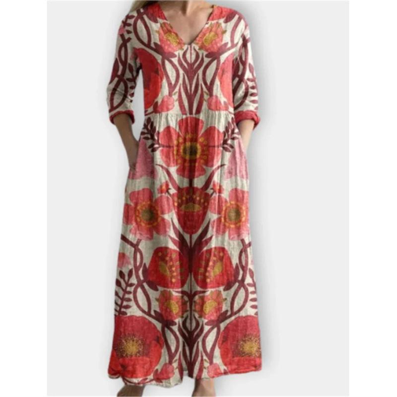 2026 new European and American 3D printing European and American summer casual loose long-sleeved dress S