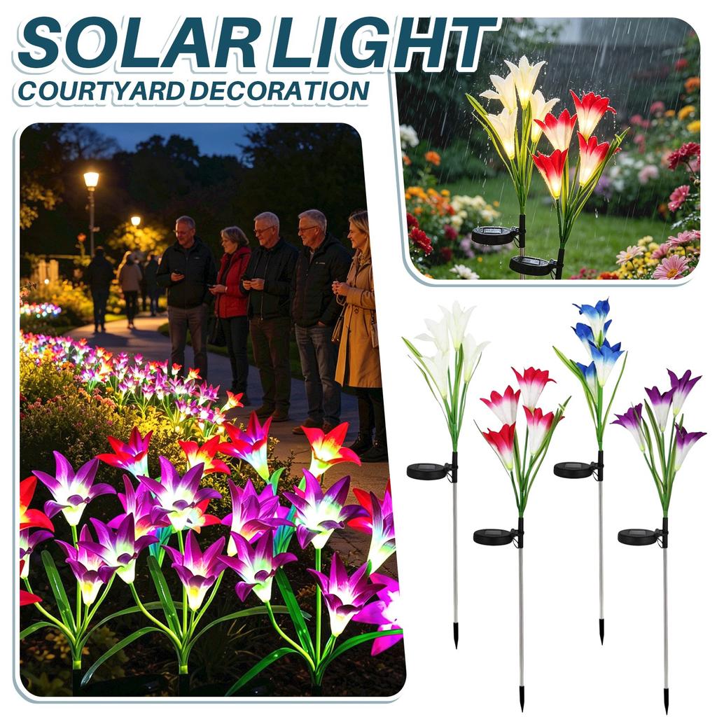 Solar Powered Outdoor Garden Light with Artificial Lily Flower Design for Yard Patio Pathway Decoration with Stake Mount
