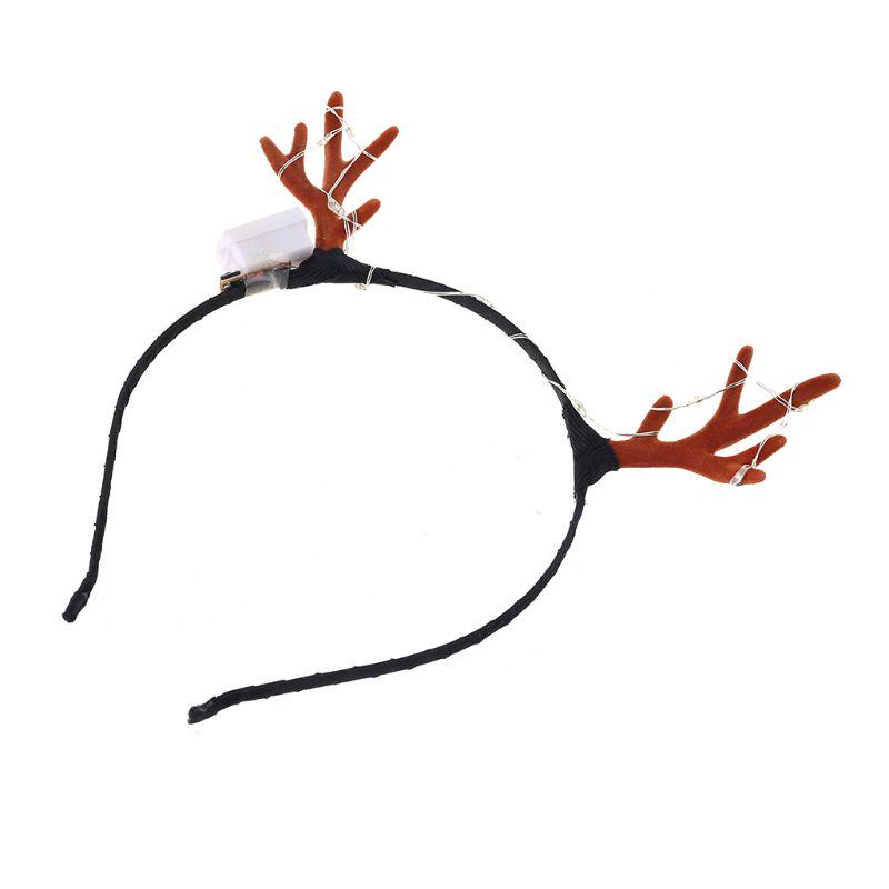 Christmas Headband Flashing LED Light Up Antler Tinsel Hair Hoop Halloween Holiday Headwear