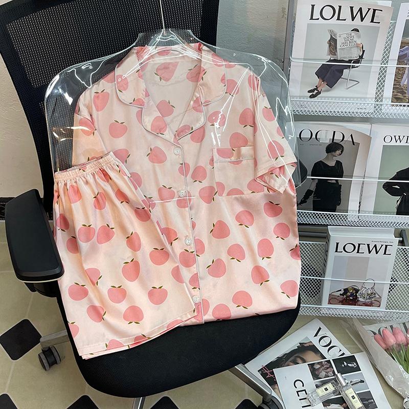Pajamas Women S Short Sleeve Shorts Student Peach Can Wear Cute Loungewear Set XL