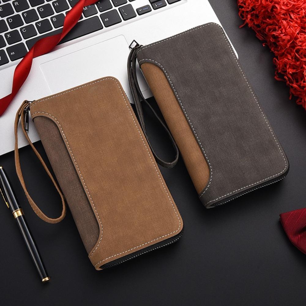 

Phone Pouch Business Clutch Bag Leather Men Card Holder Creative Long PU Wallet Travel серый