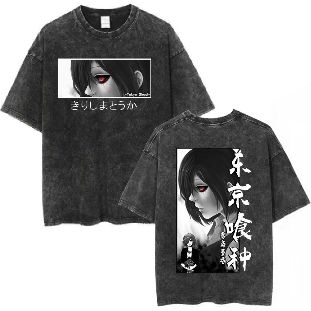 Vintage Washed Anime Tokyo Ghoul Spider Lily T Shirt Manga Cool Ken Kaneki Eyes Tshirts Gothic Short Sleeve T Shirts