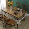 Waterproof PVC Tablecloth European Style Lace Embroidered Dining Table Cover Transparent Rectangular/Square Desk Mat Living Room