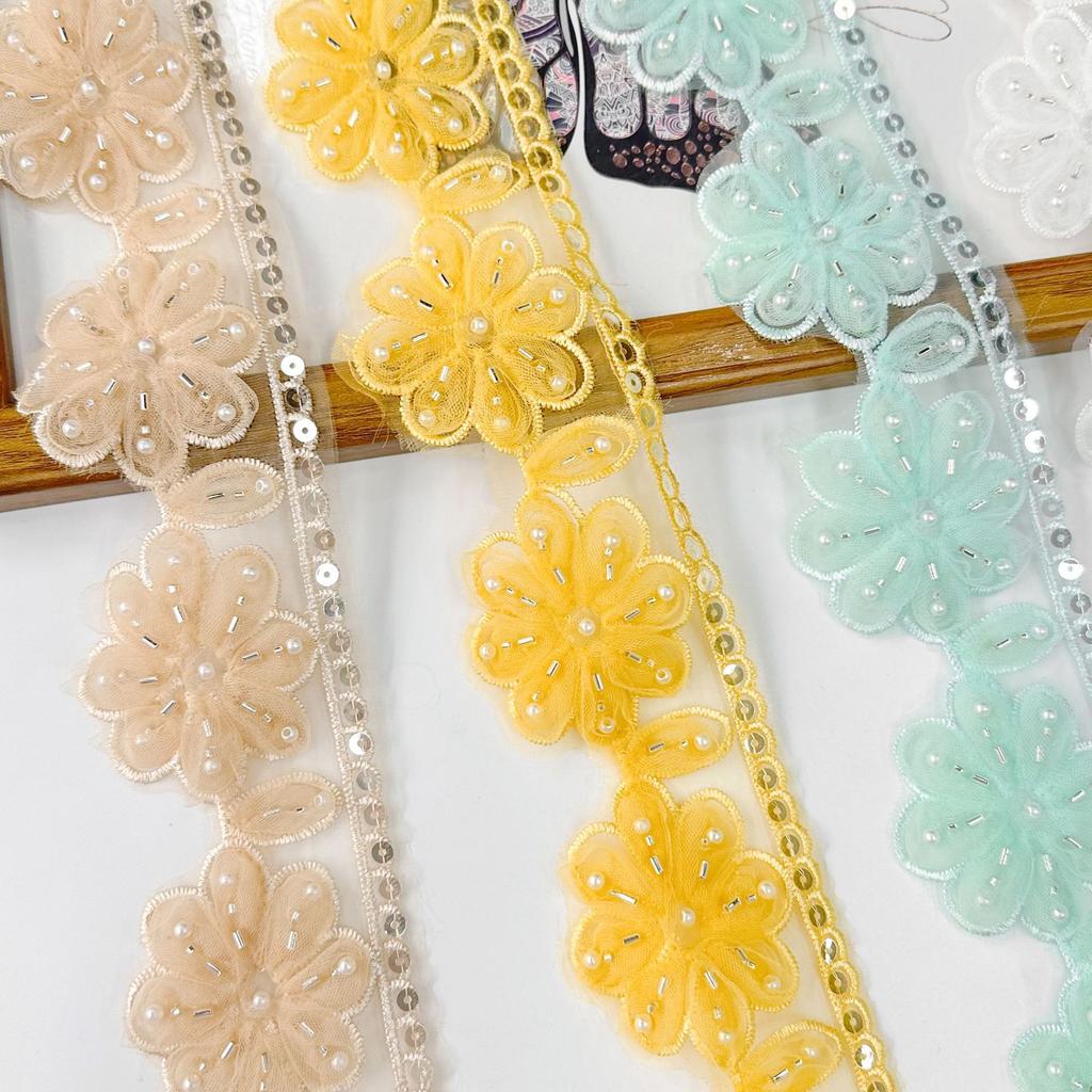 7Cm Multi-Color Nail Drill Three-Dimensional Flower Sequin Decorative Clothing Skirt Cuffs Ethnic Style Accessories Lace