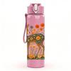 1PC Floral Deer Illustration 750ml Color Plastic Sports Water Bottle Leakproof Flip Straw Lid Suitable for Sports Office Home Use