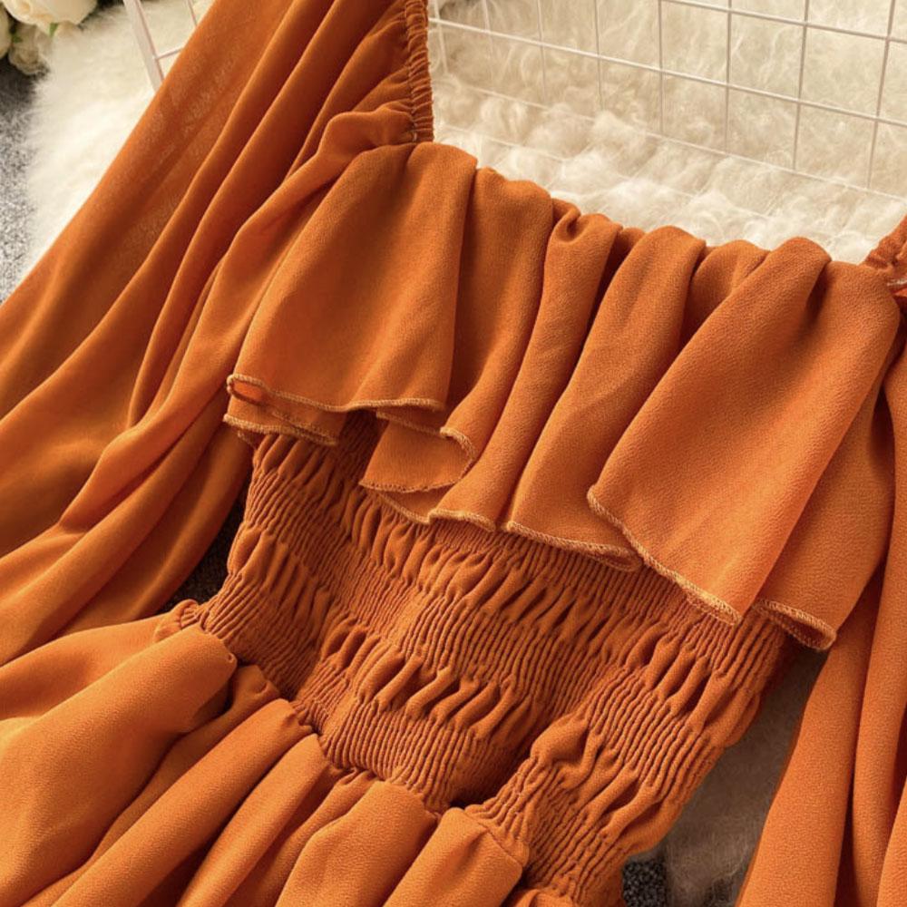 Весенняя женская шифоновая юбка с квадратным вырезом и пышными рукавами во французском — фото 3