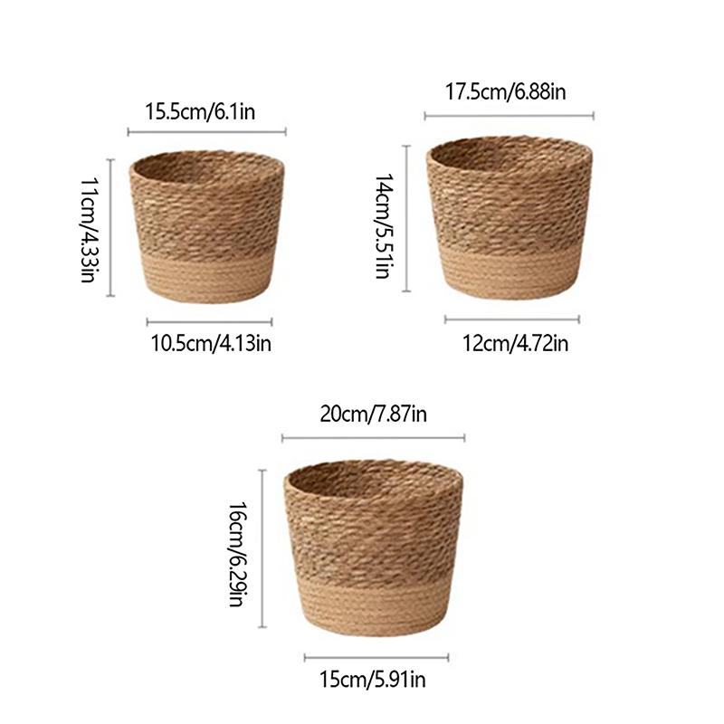 1Pc Straw Weaving Flower Plant Pot Wicker Basket Rattan Flowerpot Storage Basket Garden Flowerpot Handmade Woven Planter Basket
