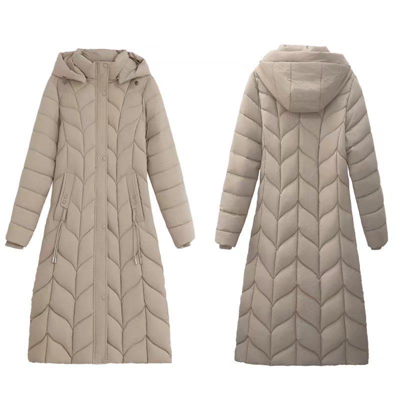 2025 Cotton Jacket New Over-the-Knee Down Padded Jacket Slim Slim Thickened Jacket Padded Jacket Winter Hood