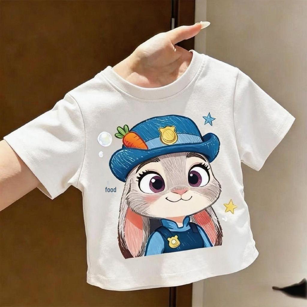 2026 Crazy Animals Kids' Cartoon T-shirt - Girls' Round Neck, Short Sleeve, Lightweight & Stylish