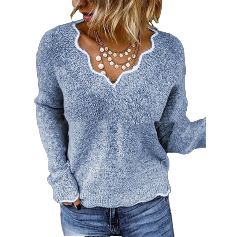 2025 Women's V-neck Knit Pullover Sweater - Cute, Multiple Colors, In Stock