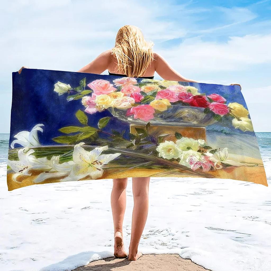 Figure Oil Painting Beach Towel,Travel Towel for Boys & Girls,Quick-Dry & Super Absorbent Beach Blanket for Bath, Pool, Camping