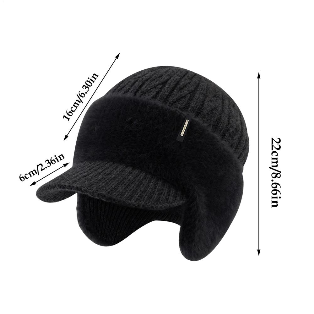 Womens Winter Hat Stretchy Thermal Winter Beanie With Brim Earflap Scarf Cold-Resistant Knitted Hat For Daily Commuting Skiing