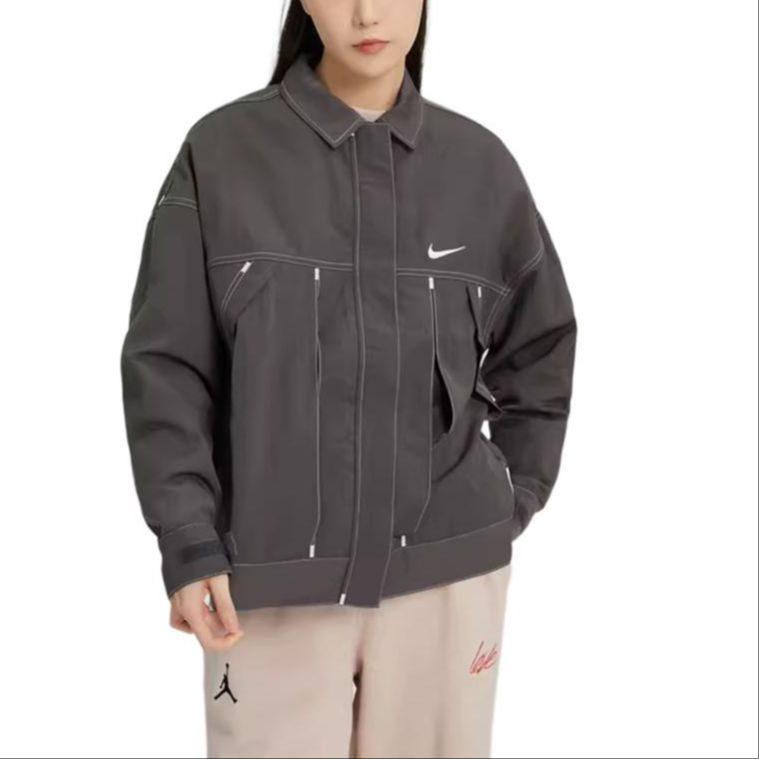 Nike Women's Zip-Up Long-Sleeve Woven Jacket Gray FD9929-261