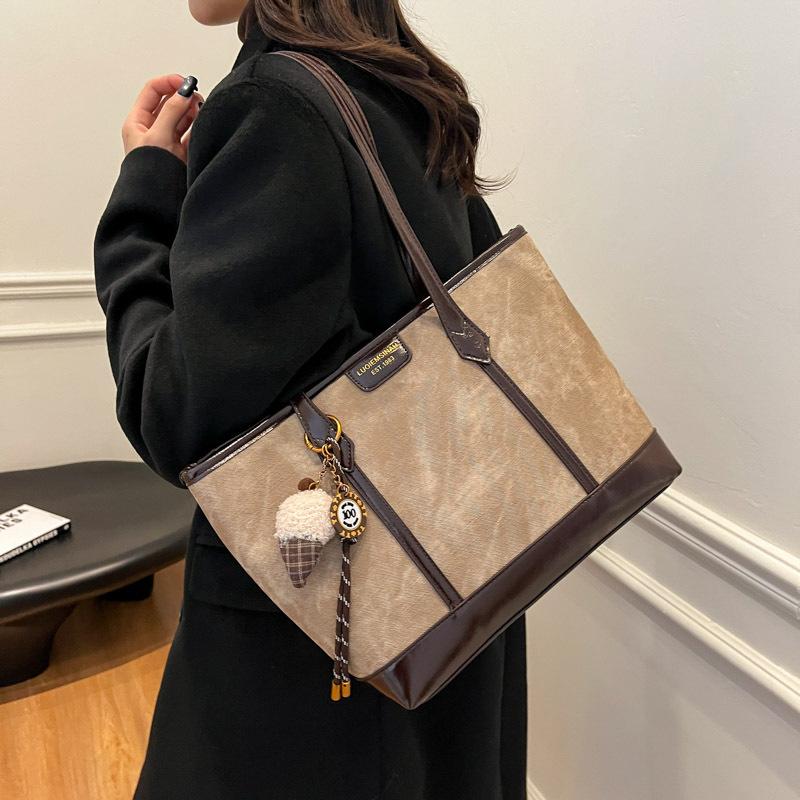 Autumn pu large-capacity bag women's 2025 new trendy fashion retro tote bag versatile shoulder armpit bag