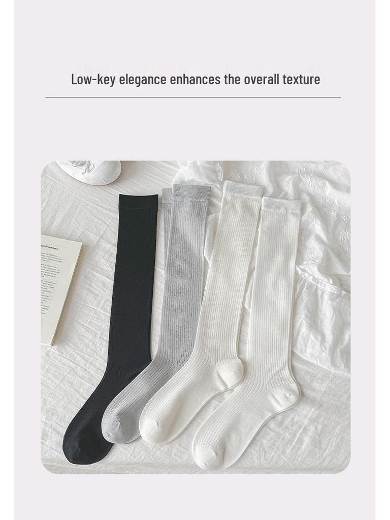 Chaussettes Mi-Mollet Fines de Couleur Unie pour Femmes - Polyvalentes, Amincissantes et Élégantes pour le Printemps et l'Été