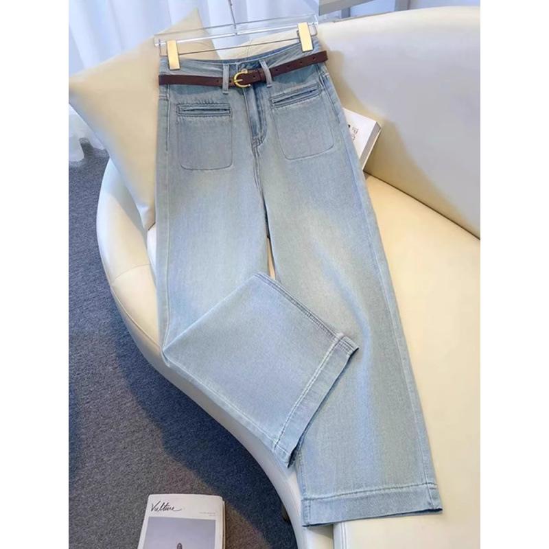 Damen Petite Hellblaue High-Waist Straight-Leg Jeans - Herbst 2024 Schlankmachende Lockere Passform Weitbeinige Hose