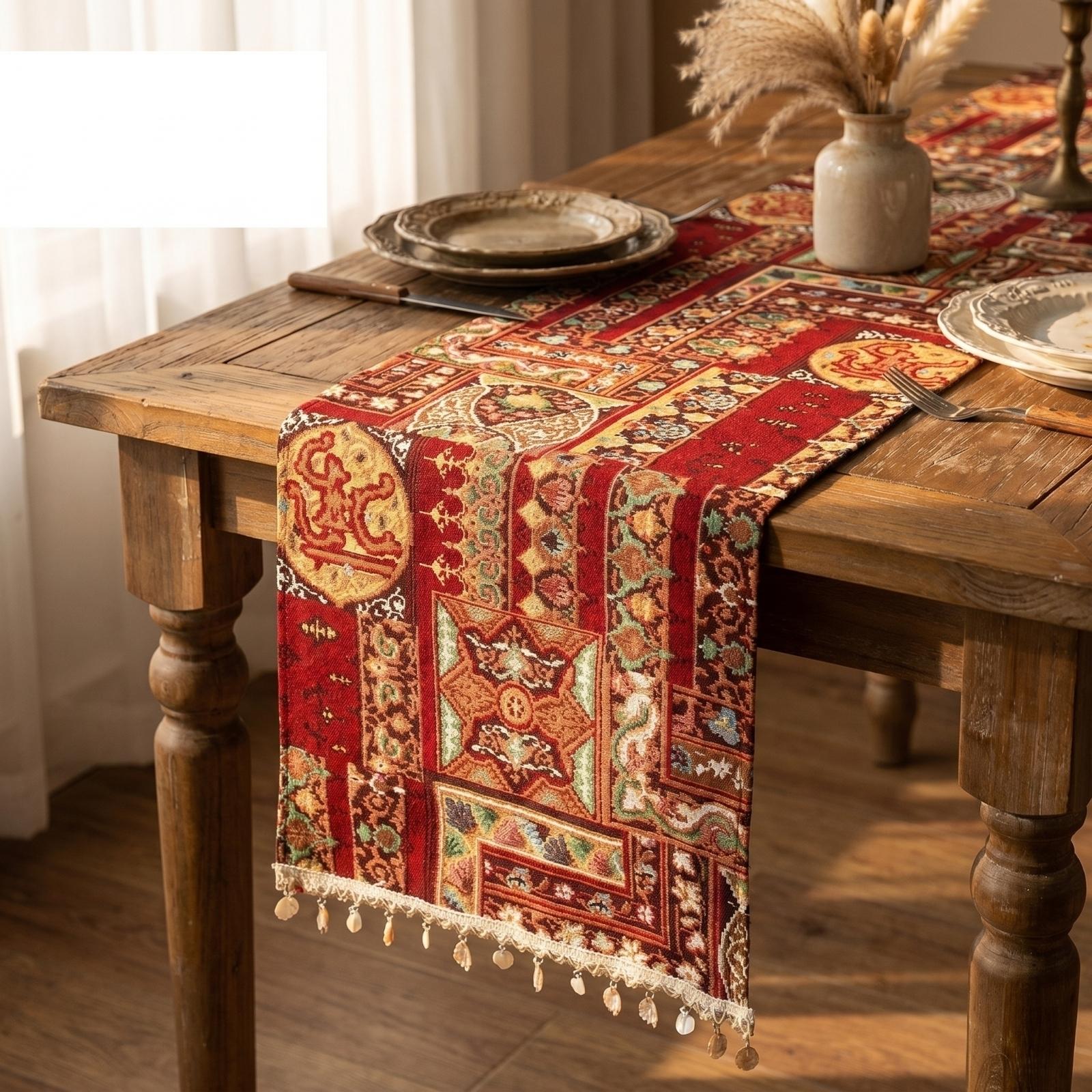 

Bohemian Style Table Runner Vintage Geometric Pattern Long Tablecloth Decorative Fabric Table Cover 160cm 62 99in Length 35cm 13 78in Width One Size