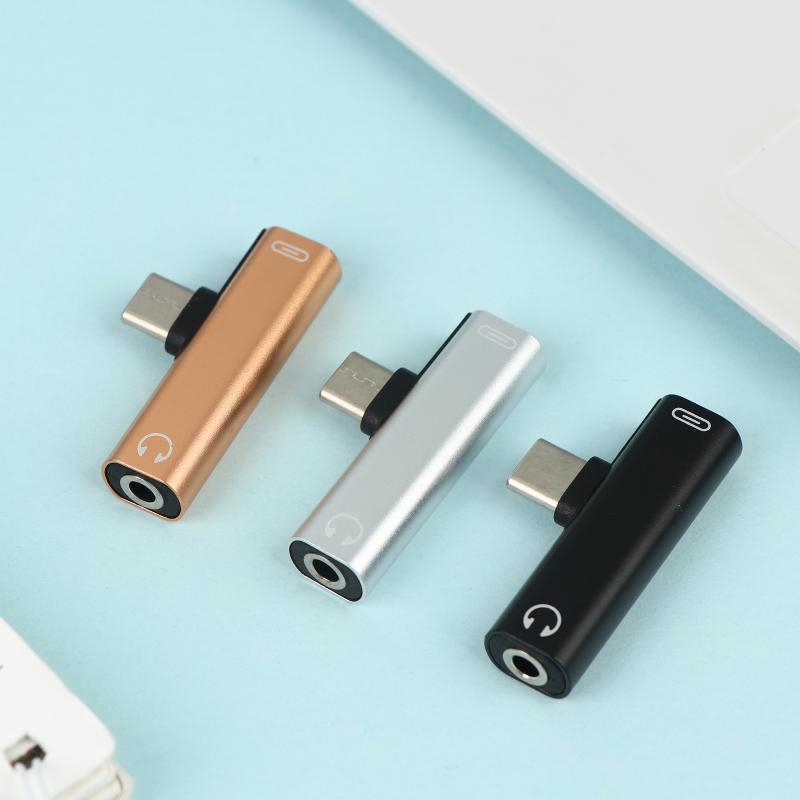 Type-C Dual 2-in-1 Audio Charger Adapter Listen To Songs Charge Simultaneously For Android USB C Phones Office