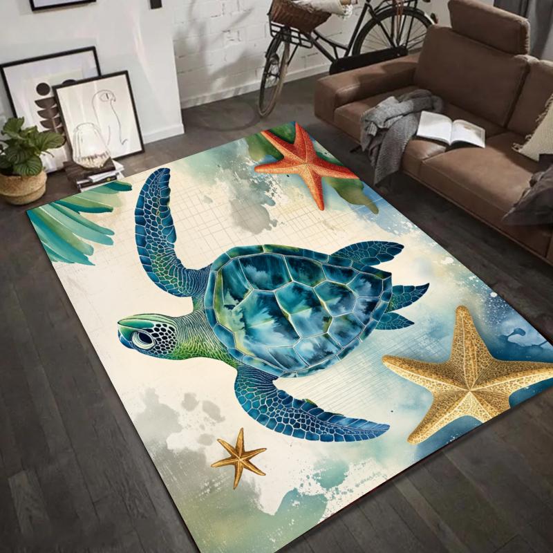 

2D Sea Turtle Carpet Kitchen Bathroom Entrance Door Mat Ocean Animal Pattern Girls Kids Bedroom Anti-Slip Flannel Rug Minimalist 40x60CM