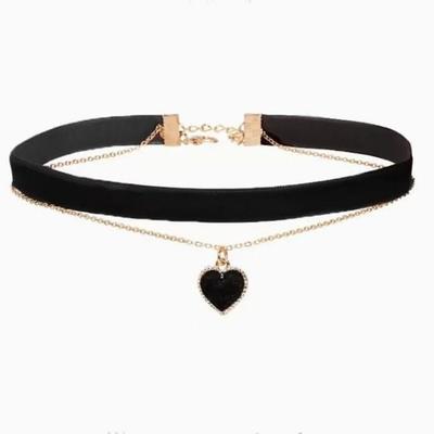 Náhrdelník Choker s přívěskem Srdce, Clavicle Chain pro Ženy Dívky, Estetické Gothické Vícevrstvé Černé Broskvové Šperky