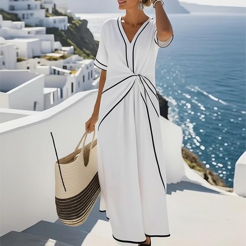 European American Dress Elegant Temperament Lace V-neck S