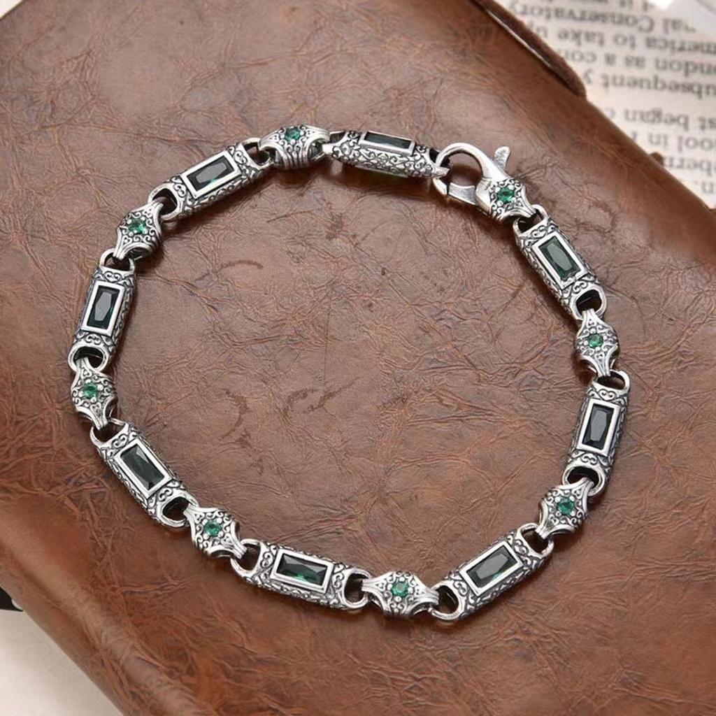 New Chinese Street Style Blue Square Zircon Bracelet for Men Retro Punk Biker Full-Zircon Hip Hop Jewelry