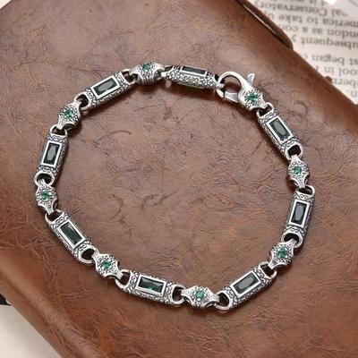 Neues Chinesisches Street Style Blaues Quadrat Zirkon Armband für Herren Retro Punk Biker Voll-Zirkon Hip Hop Schmuck