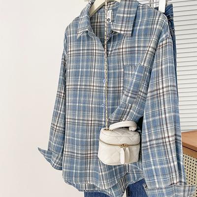 Kariertes Hemd Retro Lockeres Karomuster Modebluse Damen Frühling/Herbst Oberteil Premium Streetwear Lässige Oberbekleidung