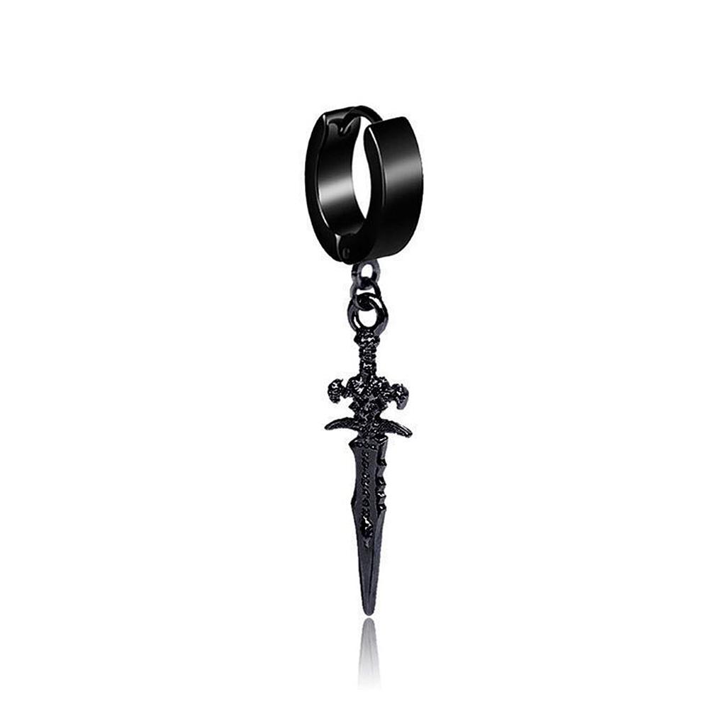 Vnox 1 Stuk Gotische Punk Hoepel Oorbellen voor Mannen Vrouwen, Zwart Roestvrij Staal Huggie Hoops Oor Sieraden, Kruis Geometrisch Hangend