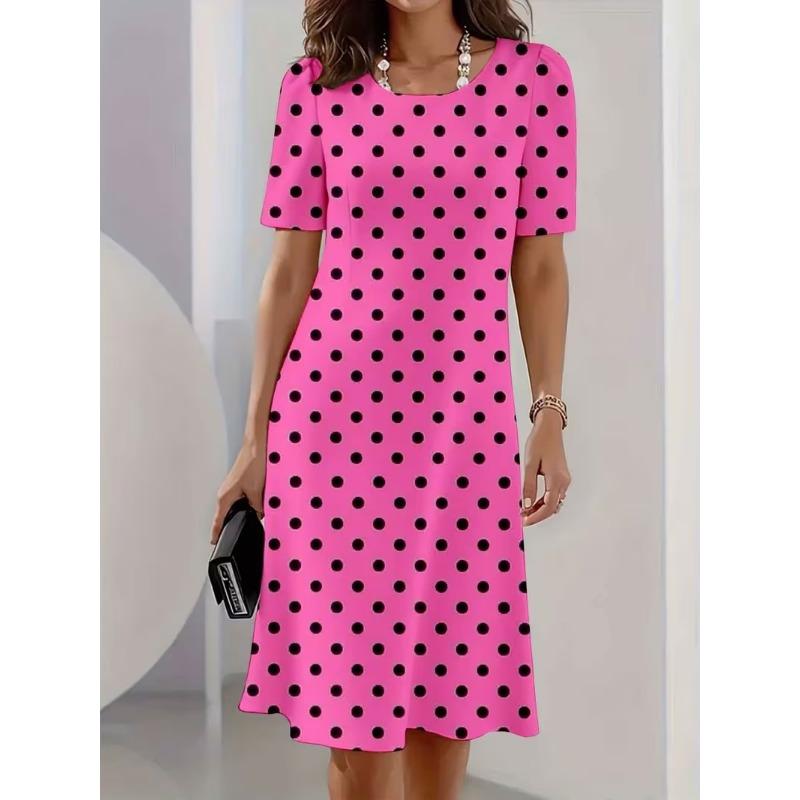 Summer Women Dress Casual Loose Short Sleeve O-Neck Print Mini Dress