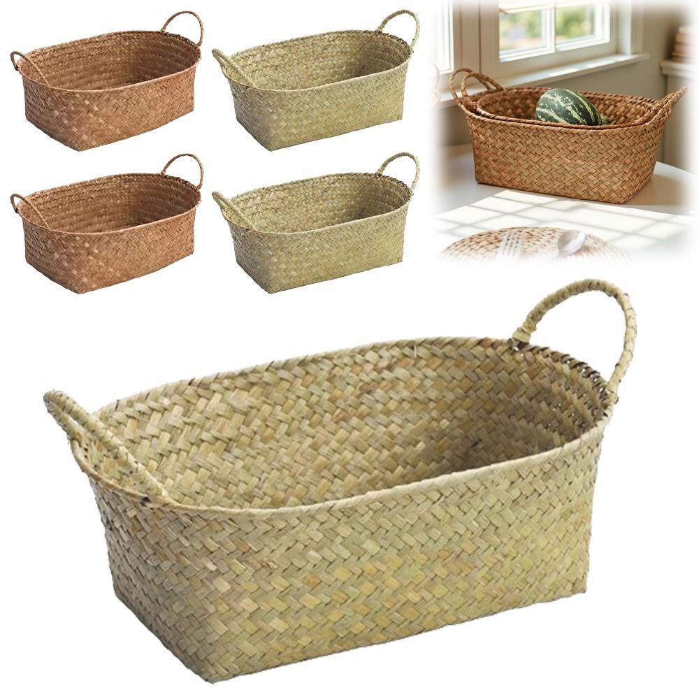 Portable Handwoven Rattan Basket Desktop Storage Tool Rattan Storage Basket Storage Baskets with Handle